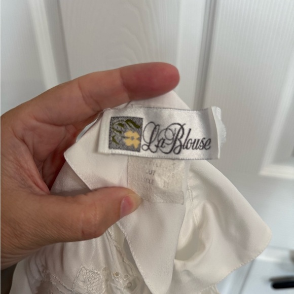 Vintage White Blouse Lace Cutout Detail Elegant 80s Style coquette girl M/L - Picture 5 of 6